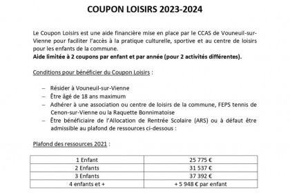 2023-2024 - Coupon-loisirs de 46€ pour les enfants de Vouneuil