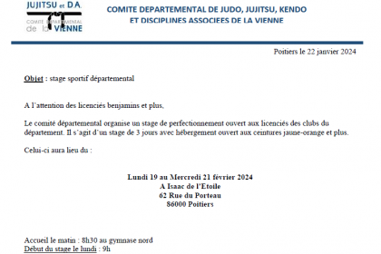 19/02/2024 - Stage d'hiver : 1 ou 3 jours de Perfectionnement Judo